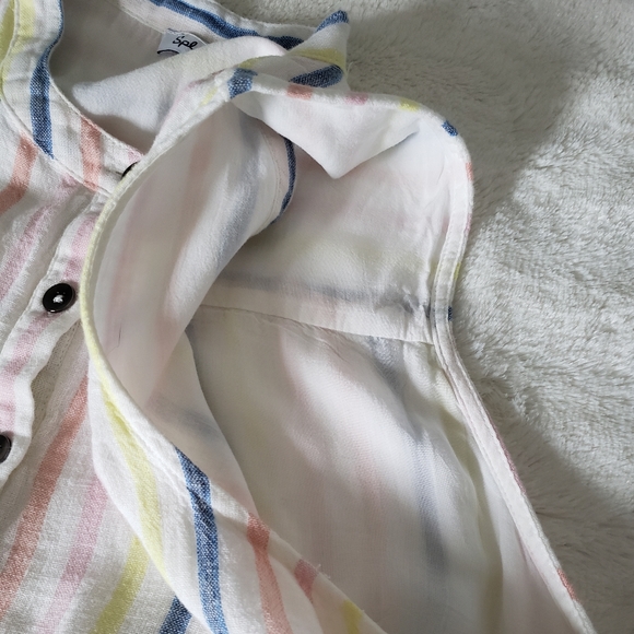 Splendid Linen Blend Button Front Midi Dress in Picnic Stripe - Picture 14 of 16